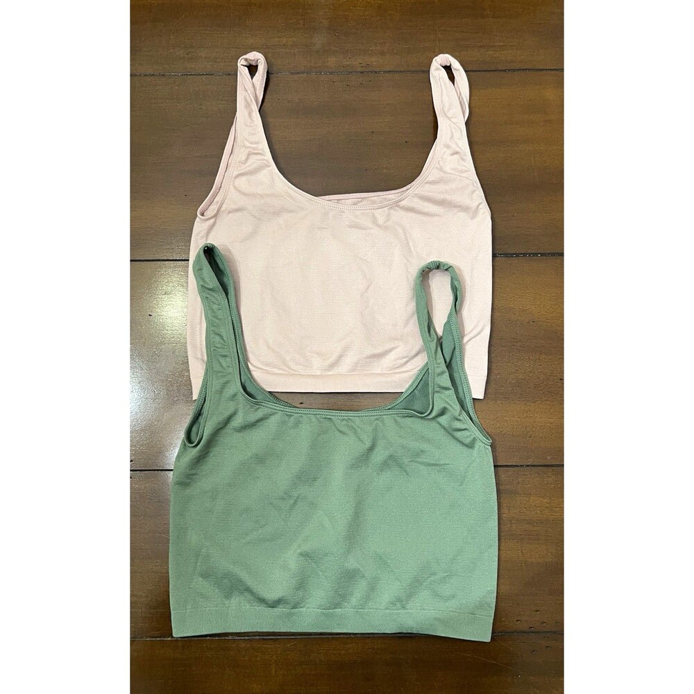 Free People Intimately Bralette Bra Set XS Green/Light Pink Wireless Knit